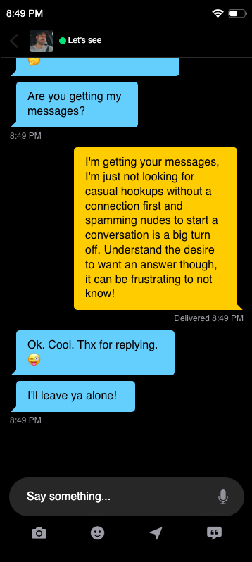 Being respectful is always an option — fake Grindr chat screenshot