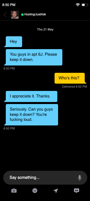 Apparently we got a bit too excited watching drag race. — fake Grindr chat screenshot