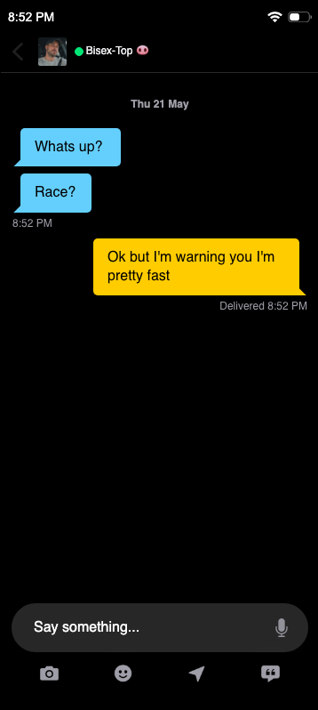 Gotta let em know — fake Grindr chat screenshot