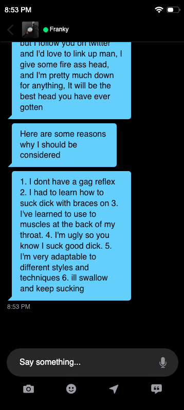 Nice portfolio — fake Grindr chat screenshot