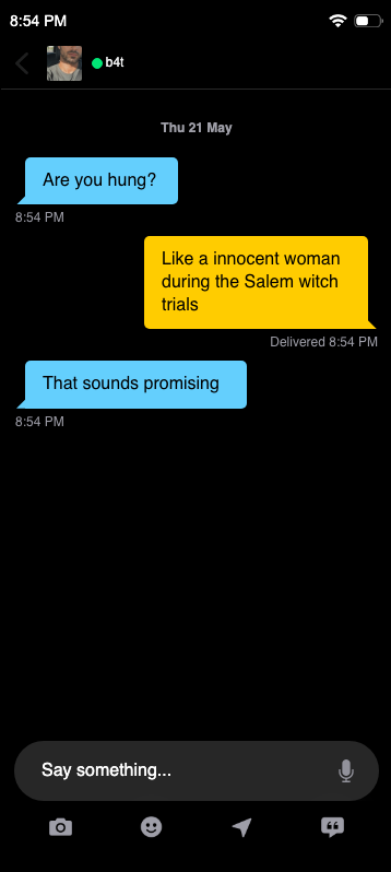Promising — fake Grindr chat screenshot