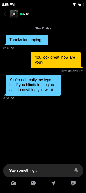 Um okay — fake Grindr chat screenshot